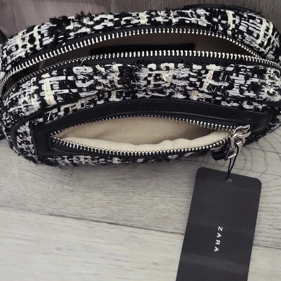 🛍ZARA‎ Black White Tweed Multi Pocket Belt Bag - Picture 9 of 13